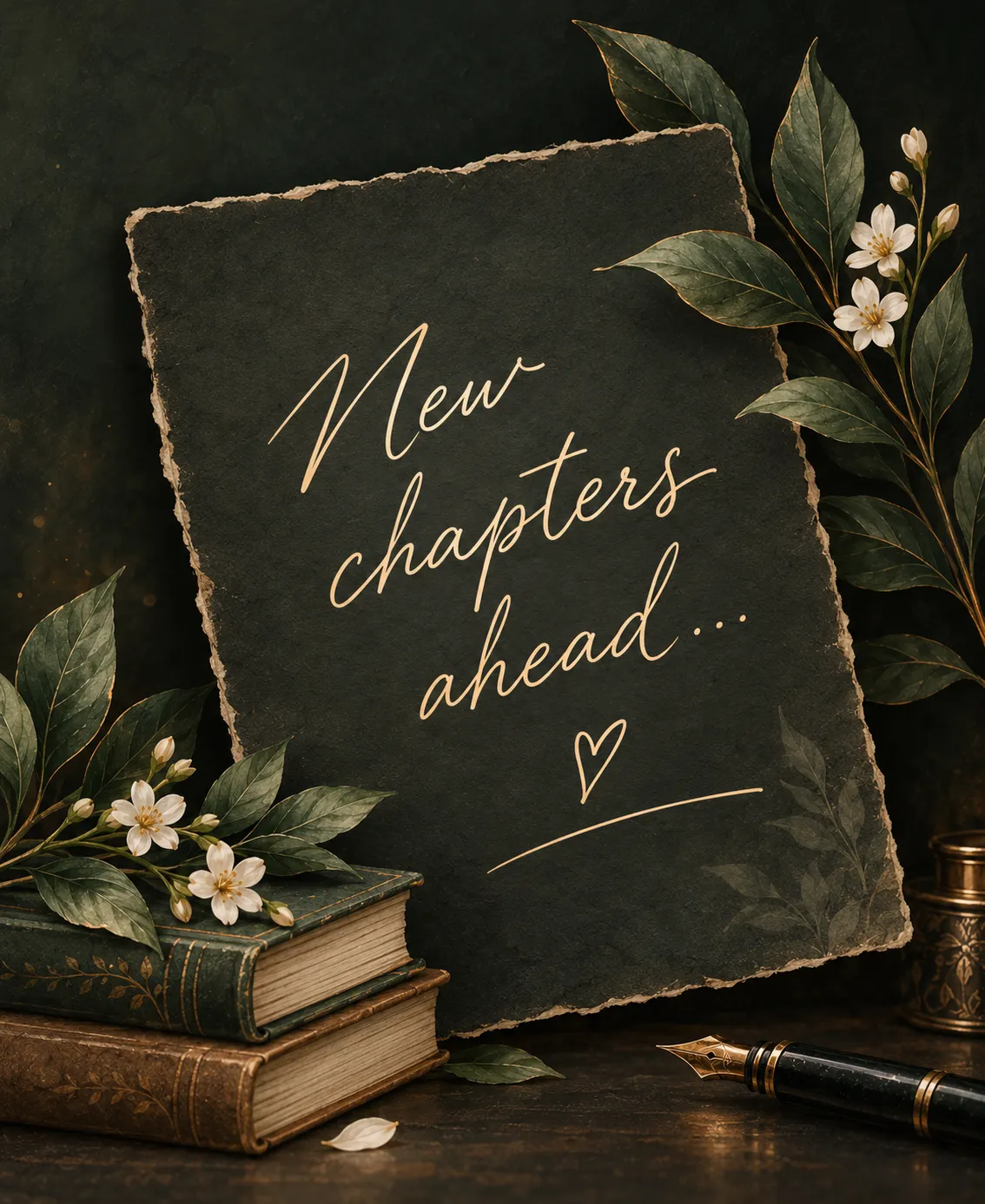 Decorative handwritten note about new chapters ahead