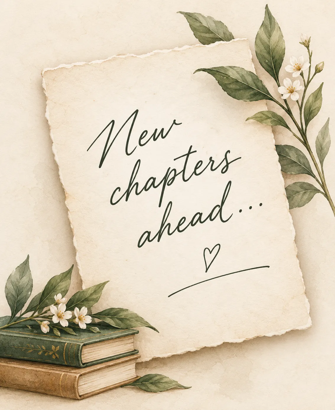 Decorative handwritten note about new chapters ahead