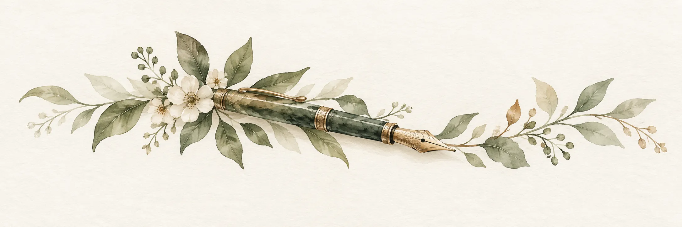 Decorative leaves and fountain pen illustration